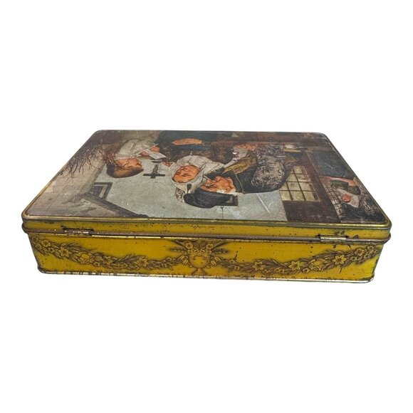 Vintage Belgian Cookie Tin With Lid S.A. Biscuits Delacre NV Metal Box Religious - Picture 7 of 10